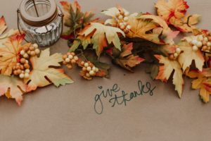 Autumn leaf decor with words, "Give thanks"